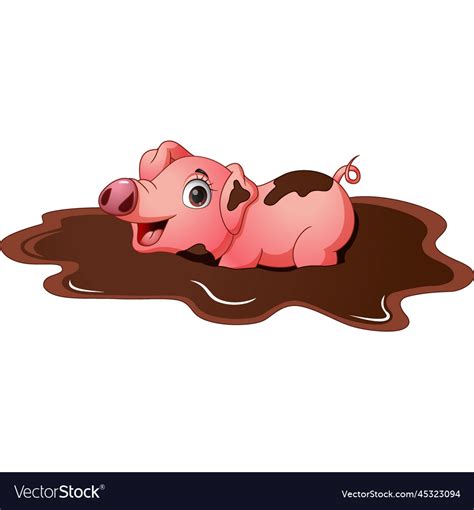 Cute Pig Cartoon In The Mud Royalty Free Vector Image