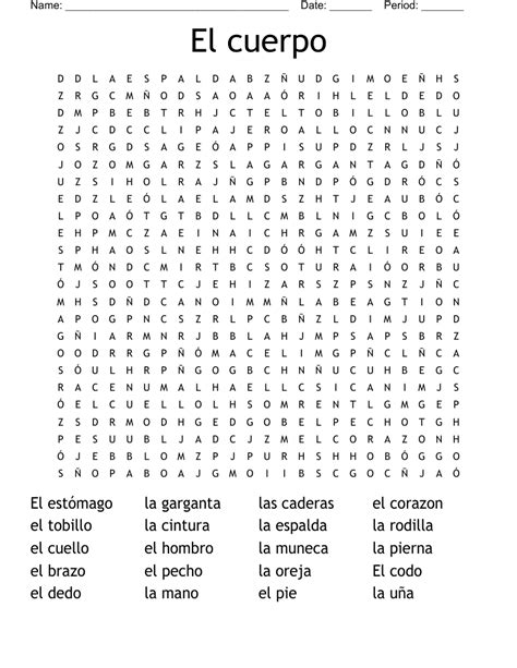 Las Partes Del Cuerpo Word Search Wordmint