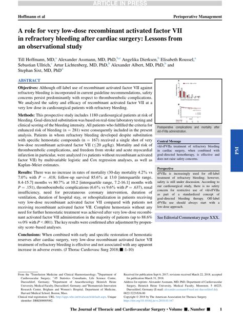 Pdf A Role For Very Low Dose Recombinant Activated Factor Vii In