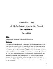 Purification Of Acetanilide Through Recrystallization Lab Course Hero