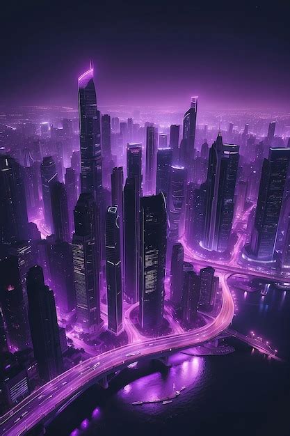 Premium Photo | A city in the night with purple lights