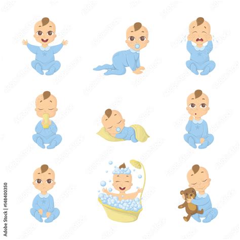 Baby emoji set. Funny cute cartoon character on white background. Boy ...