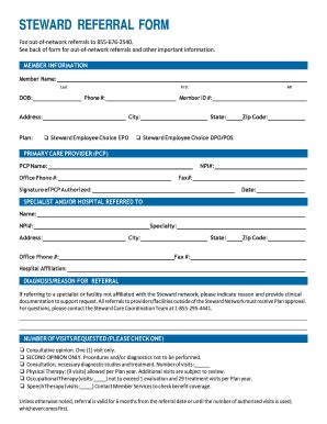 Steward Referral Form 9 Blue Cross Blue Shield Of Fill And Sign