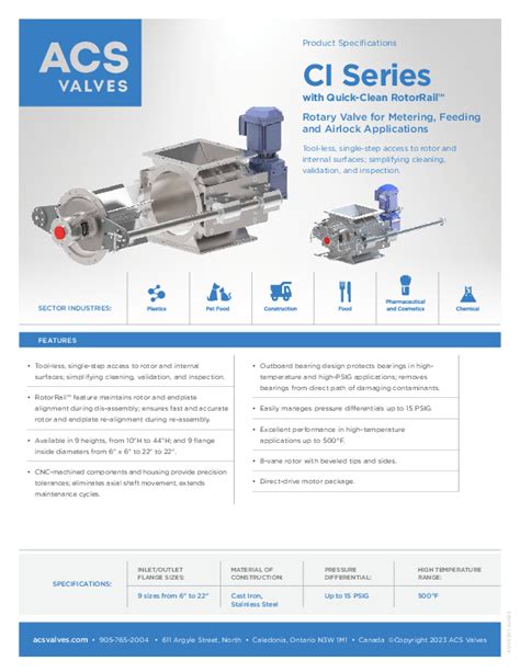 CI Series With Quick Clean RotorRail Spec Sheet ACS Valves