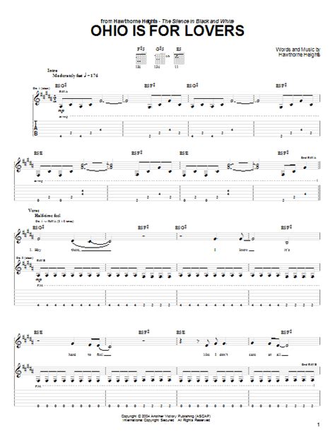 Ohio Is For Lovers By Hawthorne Heights Sheet Music For Guitar Tab At