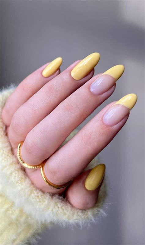 35 Almond Nails For A Cute Spring Update Yellow Pastel Almond Nails