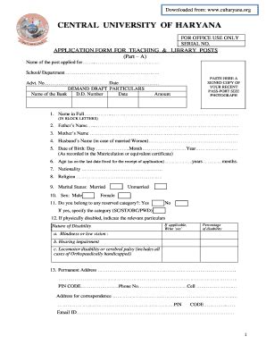 Fillable Online Cuh Ac Application Form For Teaching Library Posts