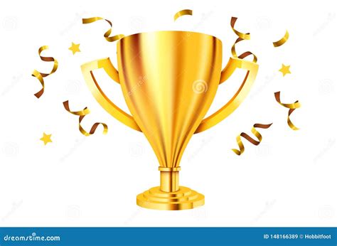 Realistic Golden Trophy With Confetti Award Celebration Stock Vector