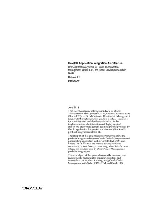 Fillable Online Oracle Application Integration Architecture Order