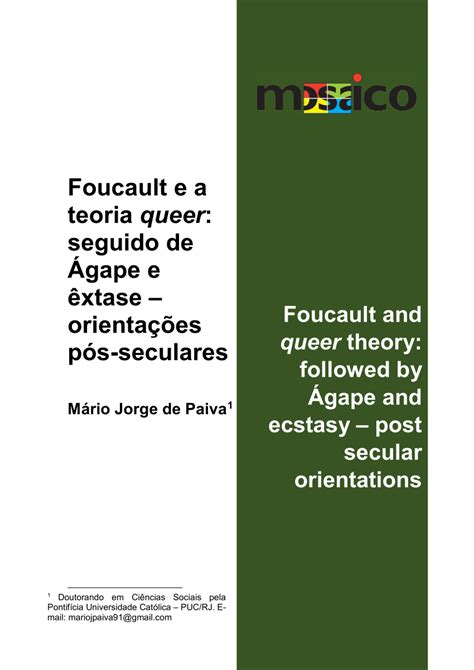 Pdf Foucault E A Teoria Queer Seguido De Gape E Xtase