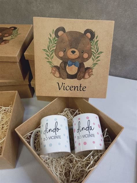 Kit Convite Padrinhos Batismo Caixa E Canecas Personalizadas