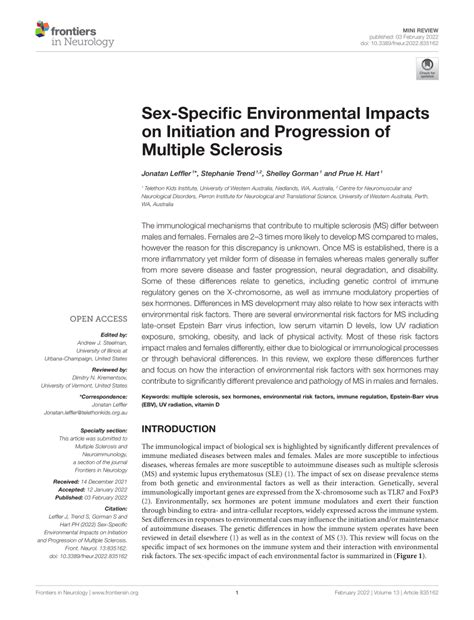 Pdf Sex Specific Environmental Impacts On Initiation And Progression