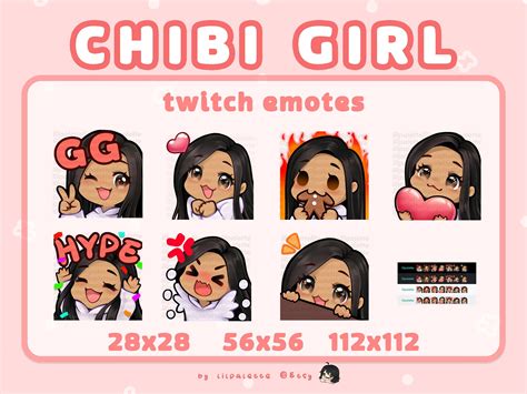 Black Hair Brown Eyes Tanned Skin Chibi Girl Twitch Emotes Pack Etsy Canada Chibi Girl