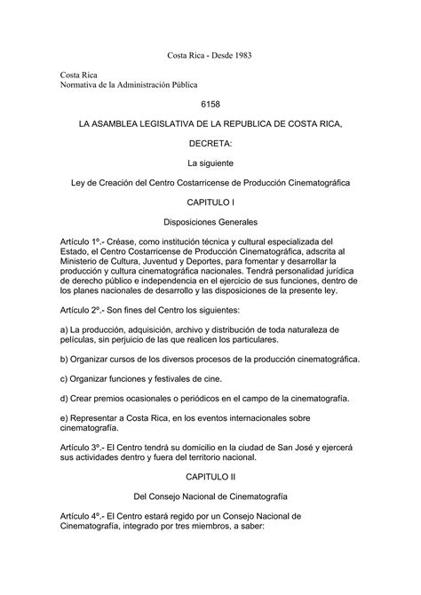 Ley de Creación Centro Costarricense de Producción Cinematográfica PDF