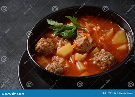 Patatesli Sulu Kofte Turkish Soup With Meatballs Stock Photo Image