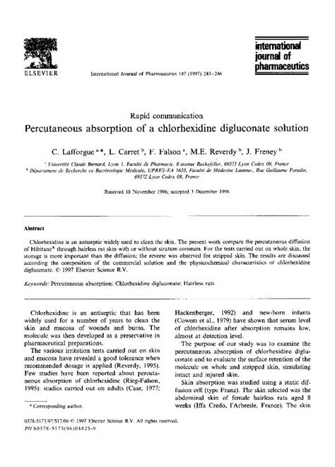 PDF Percutaneous Absorption Of A Chlorhexidine Digluconate Solution