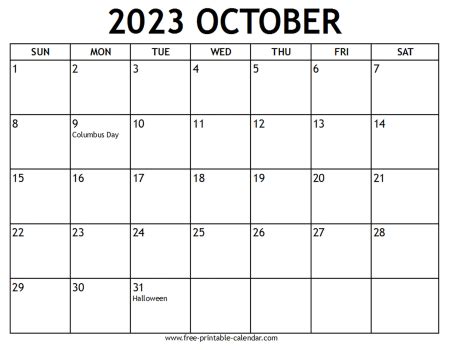 October 2023 With Holidays Calendar Blank Calendar 2023 October Free