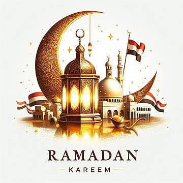 Ramadan Kareem With The Fluttering Flag Behind Mosque Background