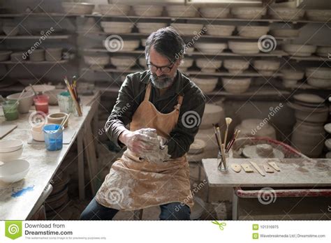 Male Potter Molding A Clay Stock Image Image Of Color 101316975