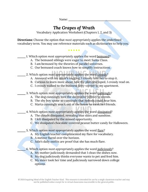 The Grapes of Wrath Quizzes, Vocabulary Games, Test, and Answer Keys