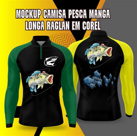 Pack Arte Camisa Pesca Mockup Camisa Pesca Manga Longa Raglan Corel