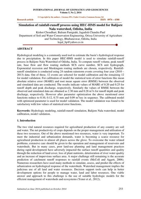 Pdf Simulation Of Rainfall Runoff Process Using Hec Hms · Pdf