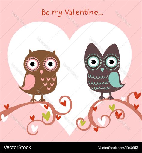 Valentine Love Card With Cute Romantic Owls Vector Image