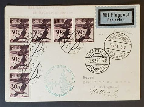 1931 Austria Germany LZ 127 Graf Zeppelin Stettin Flight Sobetzky