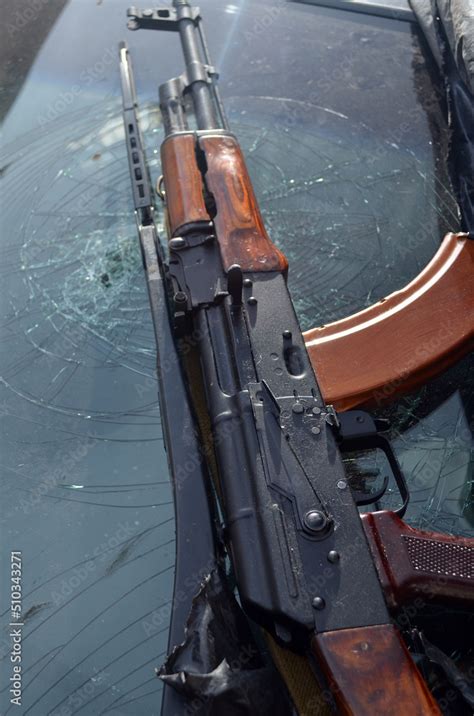 Akm Avtomat Kalashnikova Version Of Kalashnikov Assault Rifle And Car