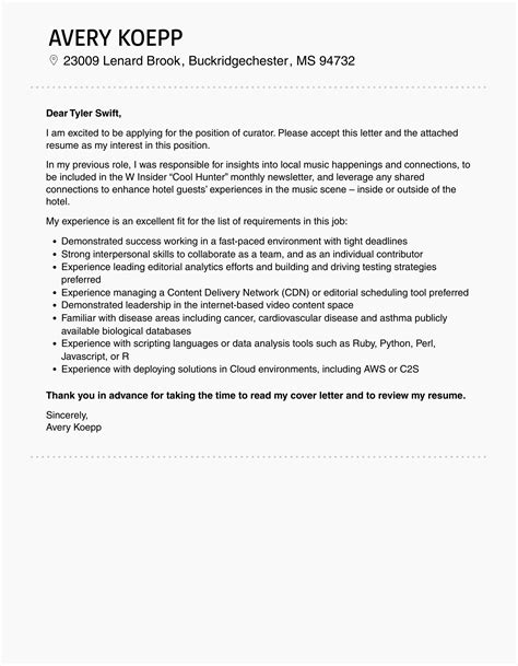 Curator Cover Letter Velvet Jobs