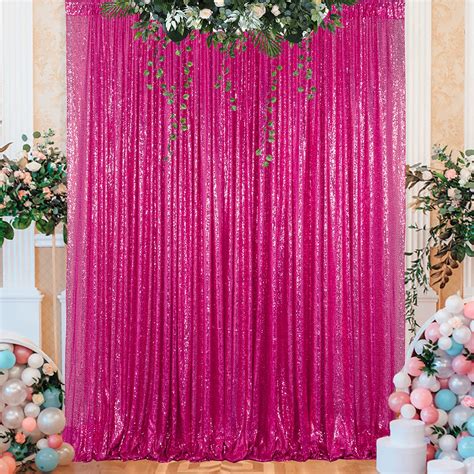 Buy Sequin Backdrop Curtain 8ftx8ft Hot Pink Glitter Background Sequin