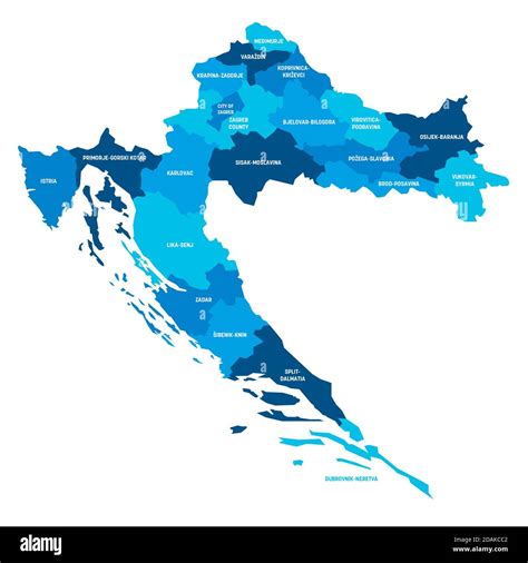 Blue Political Map Of Croatia Administrative Divisions Counties