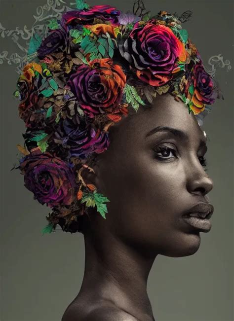 A Beautiful Black Woman S Face In Profile Made Of Leaf Stable