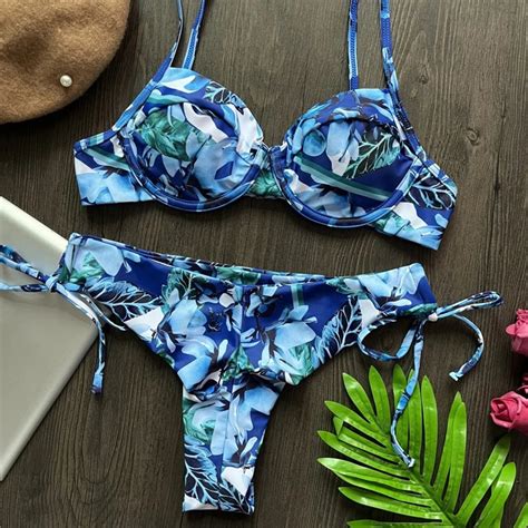 Womens Tropical Print Two Piece Bikini Swimwear Set On Luulla