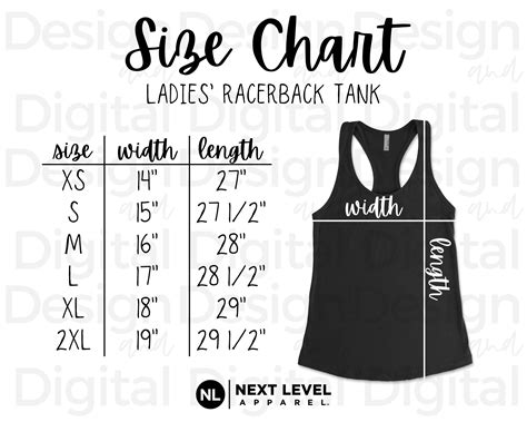 Next Level 1533 Size Chart Next Level Ladies Racerback Tank Size Chart Next Level Size Chart