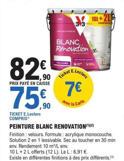 Promo Peinture Blanc Rénovation V33 Chez Eleclerc Brico Icataloguefr