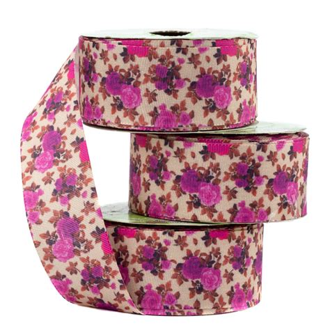 Art Fitas Gorgurão Estampado Floral Rosas Lavanda Fundo Rose G589