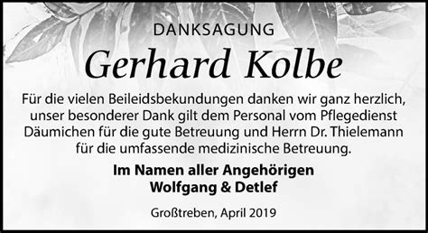 Traueranzeigen Von Gerhard Kolbe Trauer Anzeigen De