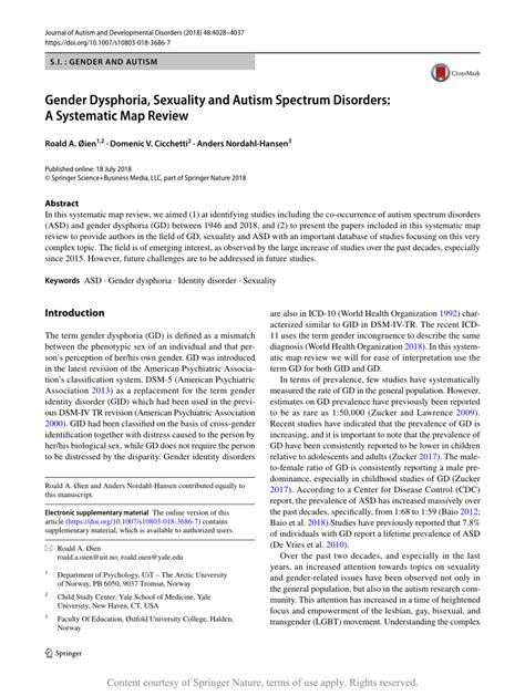 Gender Dysphoria Sexuality And Autism Spectrum Disorders A Systematic Map Review Request Pdf