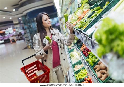 Beautiful Women Shopping Vegetables Fruits Supermarket Stock Photo