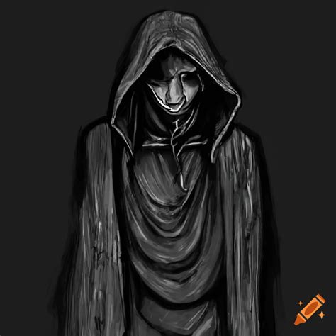 Black And White Concept Art Of A Dark Hooded Figure On Craiyon