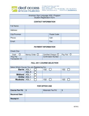 Fillable Online American Sign Language ASL Program Student