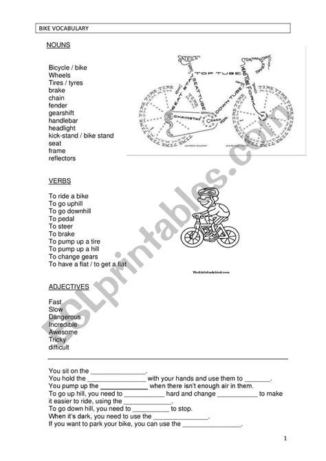 Bike Vocabulary ESL Worksheet By Aline32