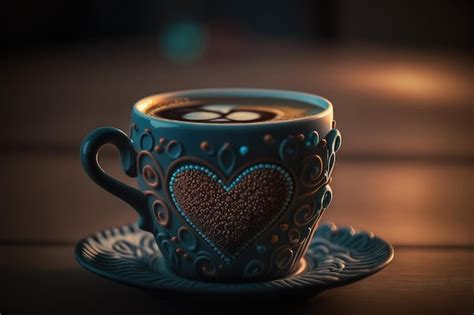 Premium AI Image AI Generated Of Hot Art Latte Coffee In Cup On Wooden Table And Coffeeshop