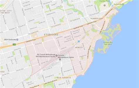 Mimico Nachbarschaft Toronto Map Karte Von Mimico Nachbarschaft