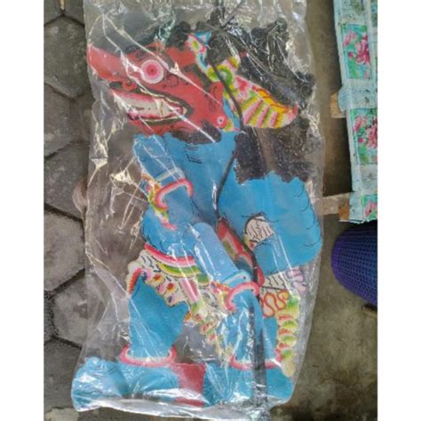 Jual KERAJINAN WAYANG KULIT BUTO PADAS GEMPAL BIRU 40x30 Cm DALANG