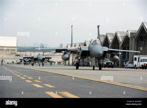 F 15 Eagles From Kadenas 44th Fighter Squadron Taxi Down The Runway