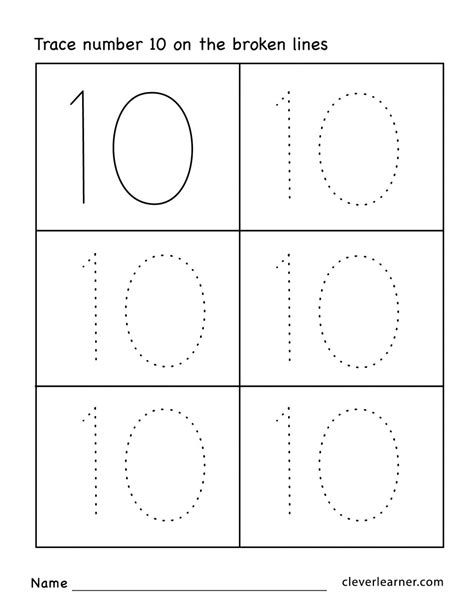 Number 10 Tracing Worksheet