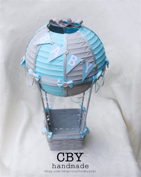 Hot Air Balloon Centerpiece Light Blue And Grey Up Up And Away Baby Shower Baby Shower