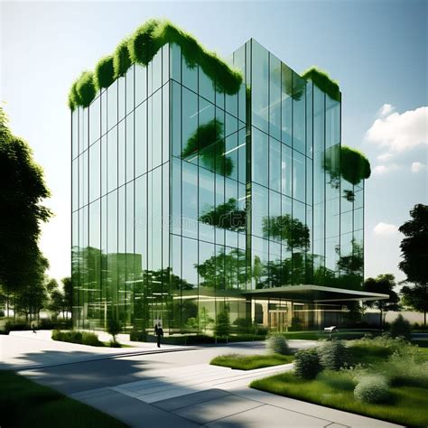 Glass Office Building In A Green City A Modern And Sustainable